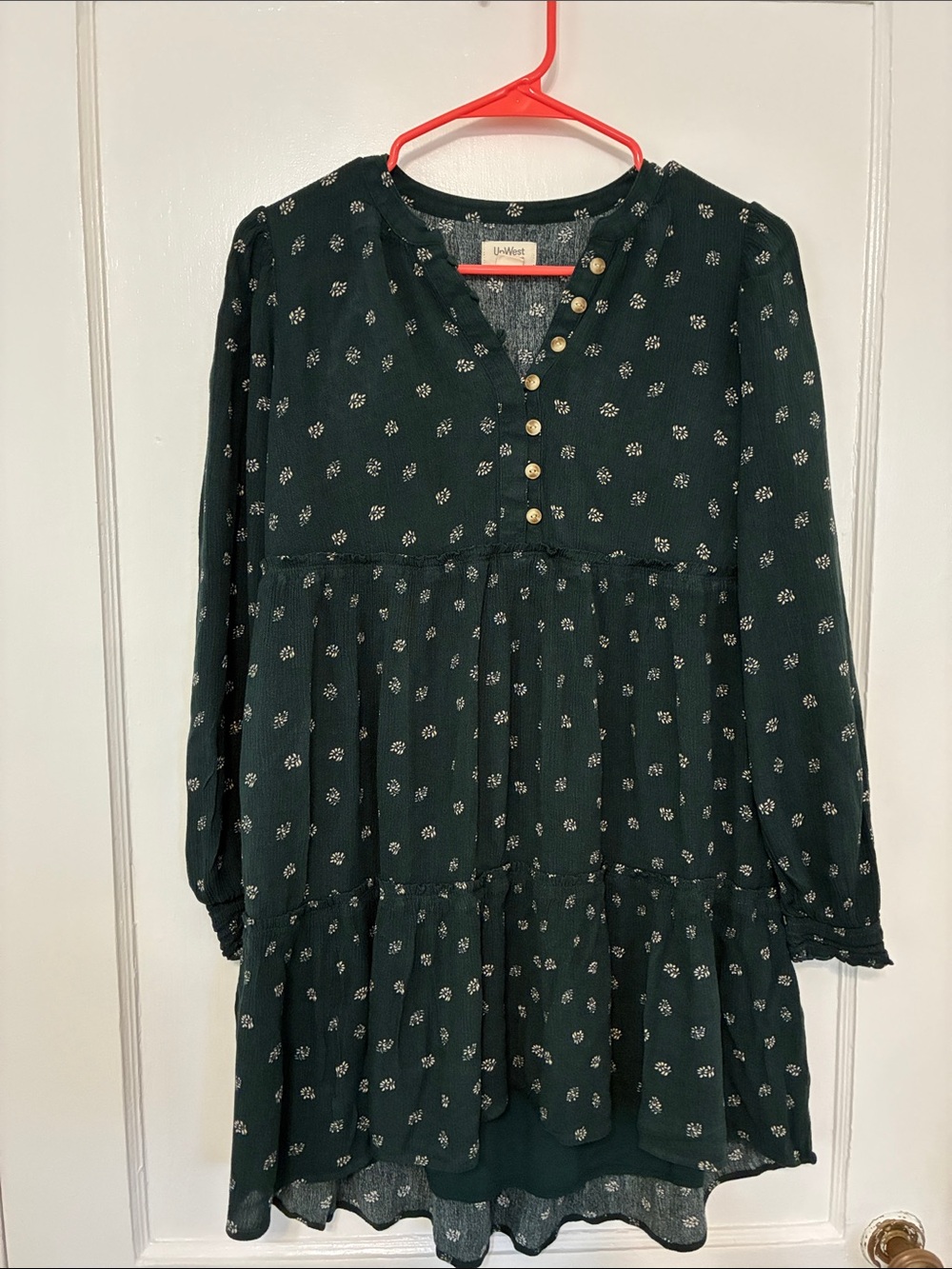 UpWest Teal Green Floral Tiered Long-Sleeve Dress - Picture 8 of 9